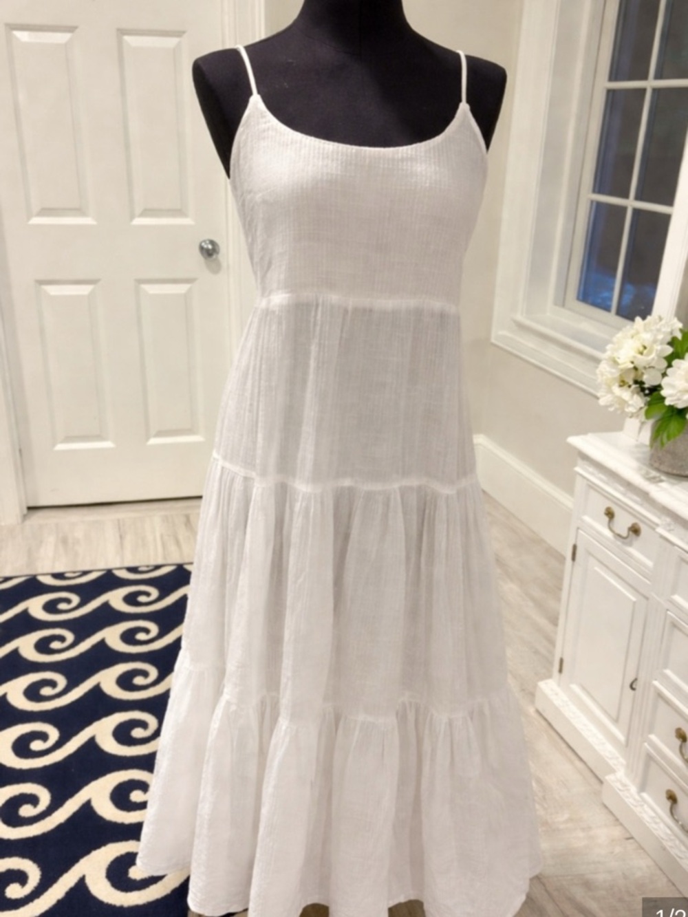 J. Crew White Tiered Spaghetti-Strap Maxi Dress